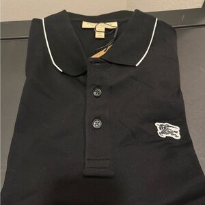 Burberry Black Polo Shirt with white trim and Horseferry logo